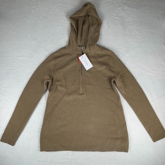 Colsie Maternity Nursing Sweater Womens S Tan Ribbed Long Sleeve Hooded 1/4‎ Zip - Picture 1 of 4
